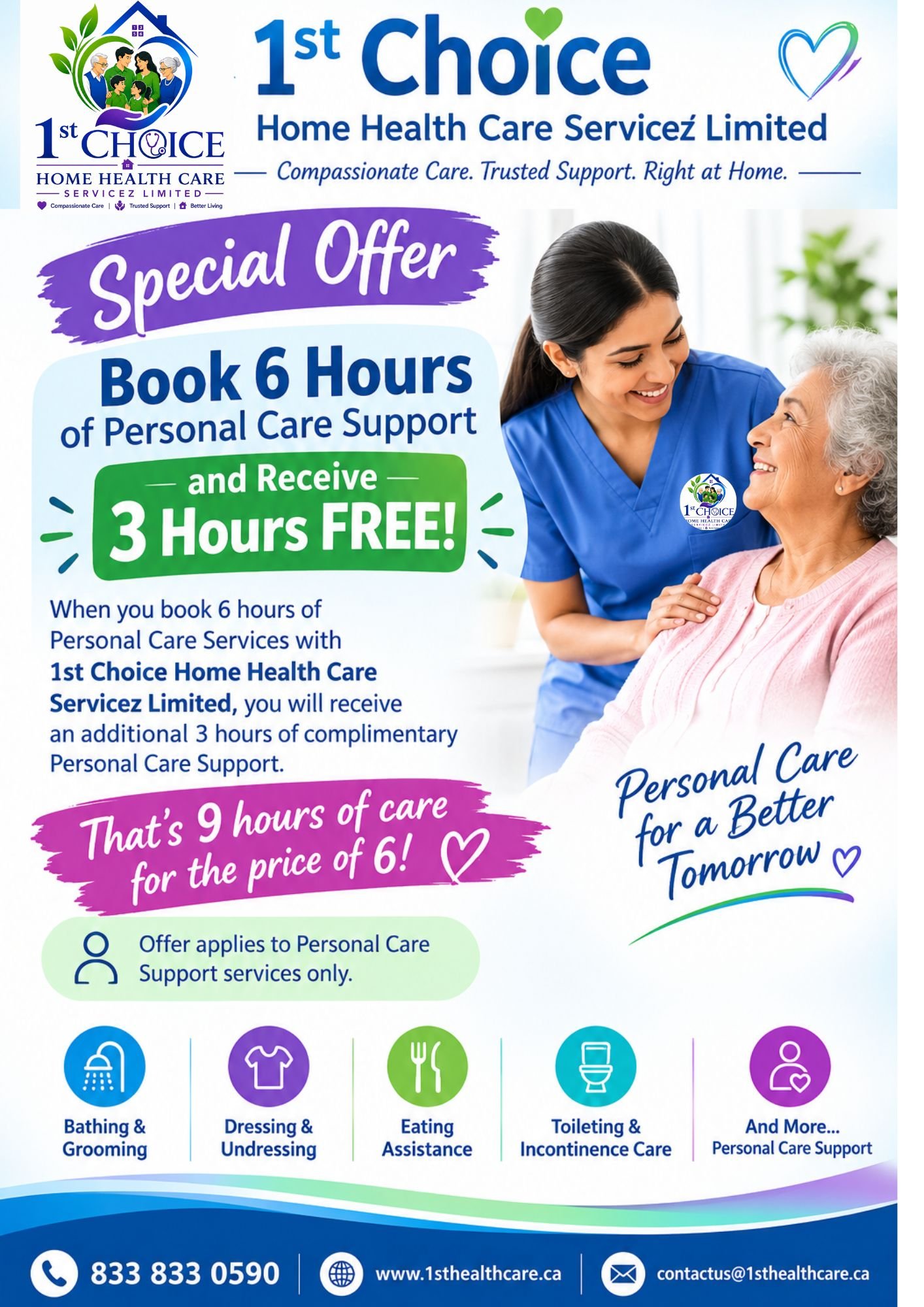 Special Offer: Book 6 Hours of Personal Care Support and Receive 3 Hours FREE!